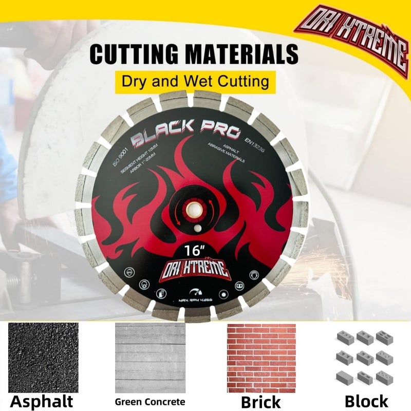 ORIXTREME 16 Inch Asphalt Laser Welded Diamond Blade, Wet/Dry Cutting Asphalt Green Concrete Diamond Saw Blade, Segmented Rim with Wedge Segments,1''-20mm Arbor - Image 4